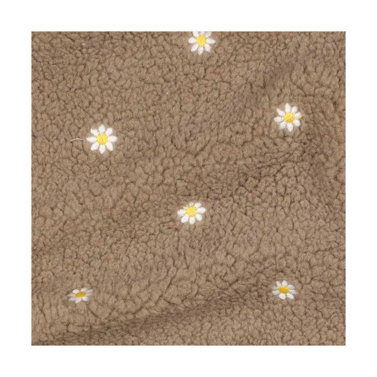 Teddy / moumoute bouclé fond taupe broderies pâquerettes Teddy / moumoute bouclé fond taupe broderies pâquerettes