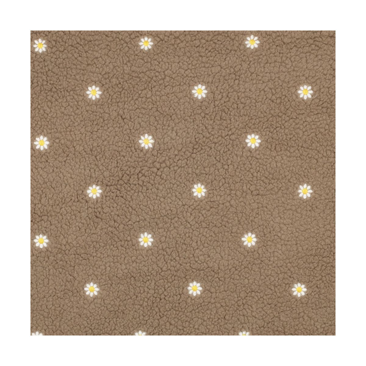 Teddy / moumoute bouclé fond taupe broderies pâquerettes Teddy / moumoute bouclé fond taupe broderies pâquerettes