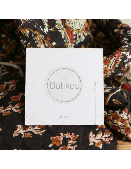 Kajal - Tissu indien matelassé double face coton hand block teal largeur 100cm