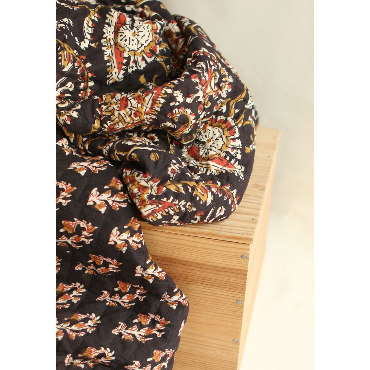 Kajal - Tissu indien matelassé double face coton hand block teal largeur 100cm Kajal - Tissu indien matelassé double face coton hand block teal largeur 100cm