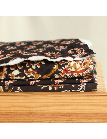 Kajal - Tissu indien matelassé double face coton hand block teal largeur 100cm