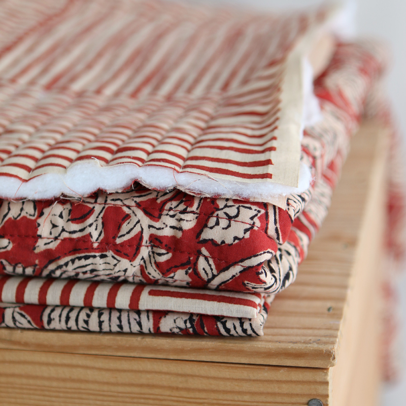 Rayures cubiques - Tissu indien coton hand block traditionnel