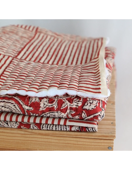 Rayures cubiques - Tissu indien coton hand block traditionnel