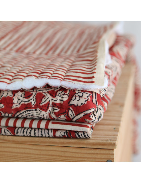 Charvi - Tissu indien matelassé double face coton hand block teal largeur 100cm