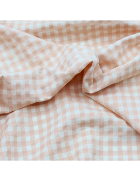 Seersucker / Coton gaufré  pêche écru vichy moyen 6mm Batikou - 1