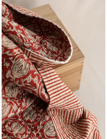 Charvi - Tissu indien matelassé double face coton hand block teal largeur 100cm