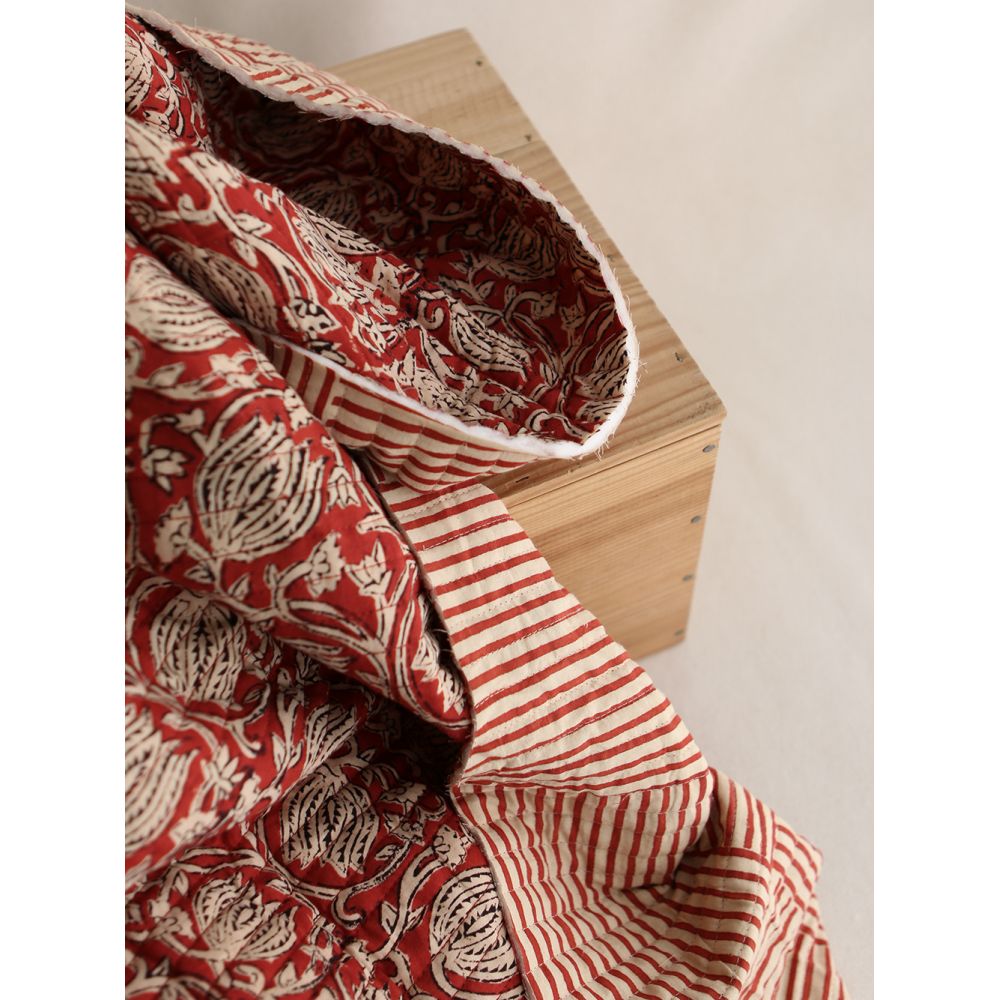 Charvi - Tissu indien matelassé double face coton hand block teal largeur 100cm