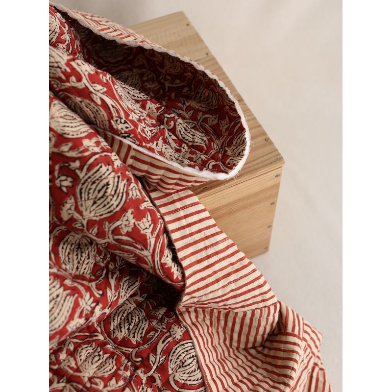 Charvi - Tissu indien matelassé double face coton hand block teal largeur 100cm