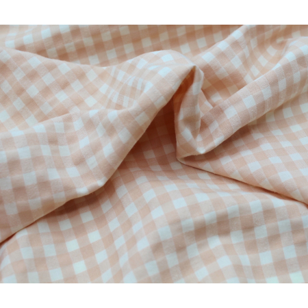 Seersucker / Coton gaufré  pêche écru vichy moyen 6mm Batikou - 2 Seersucker / Coton gaufré  pêche écru vichy moyen 6mm Batikou - 2