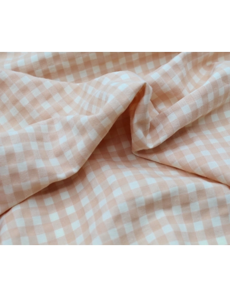 Seersucker / Coton gaufré  pêche écru vichy moyen 6mm Batikou - 2