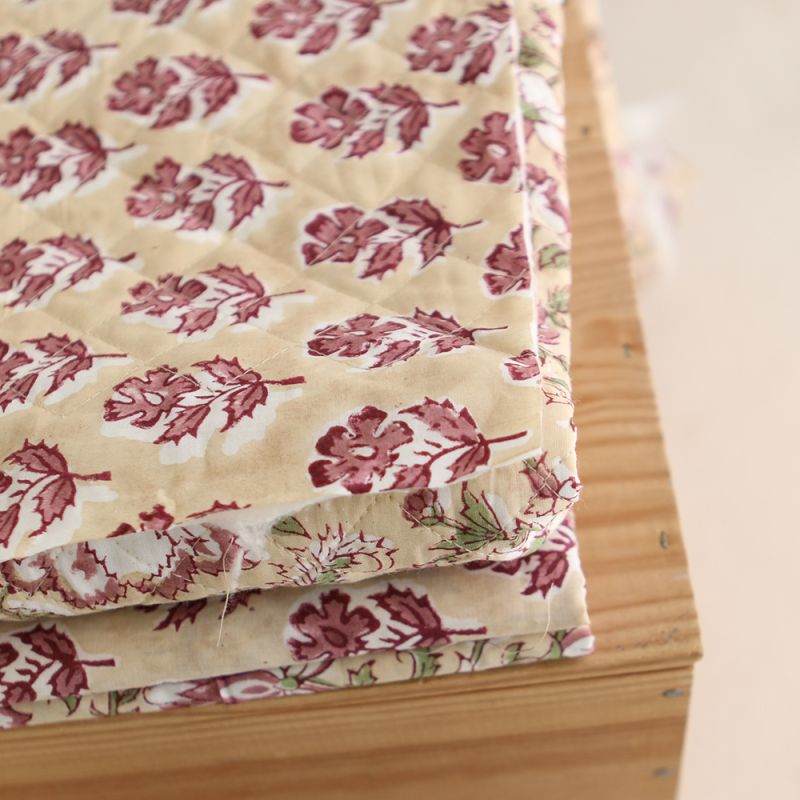 Diya - Tissu indien matelassé double face coton hand block teal largeur 100cm