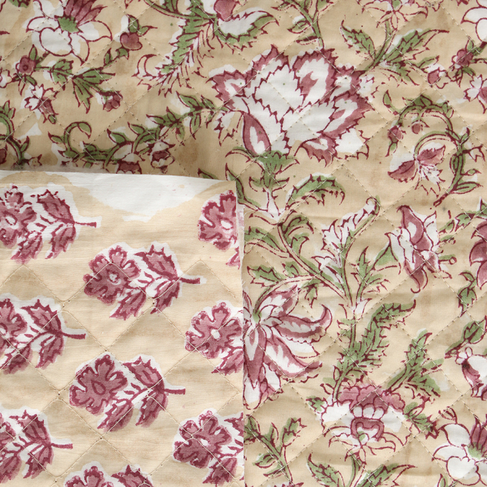 Diya - Tissu indien matelassé double face coton hand block teal largeur 100cm