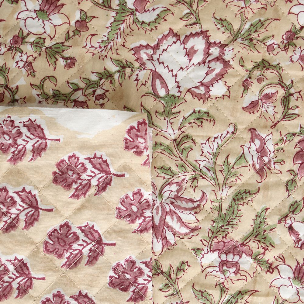 Diya - Tissu indien matelassé double face coton hand block teal largeur 100cm