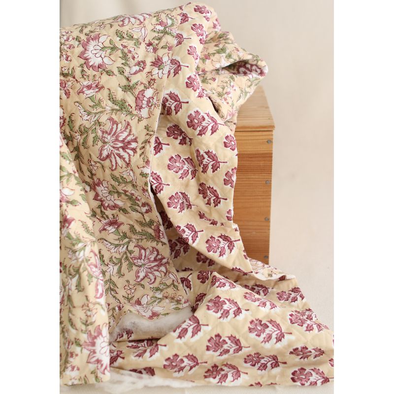 Diya - Tissu indien matelassé double face coton hand block teal largeur 100cm