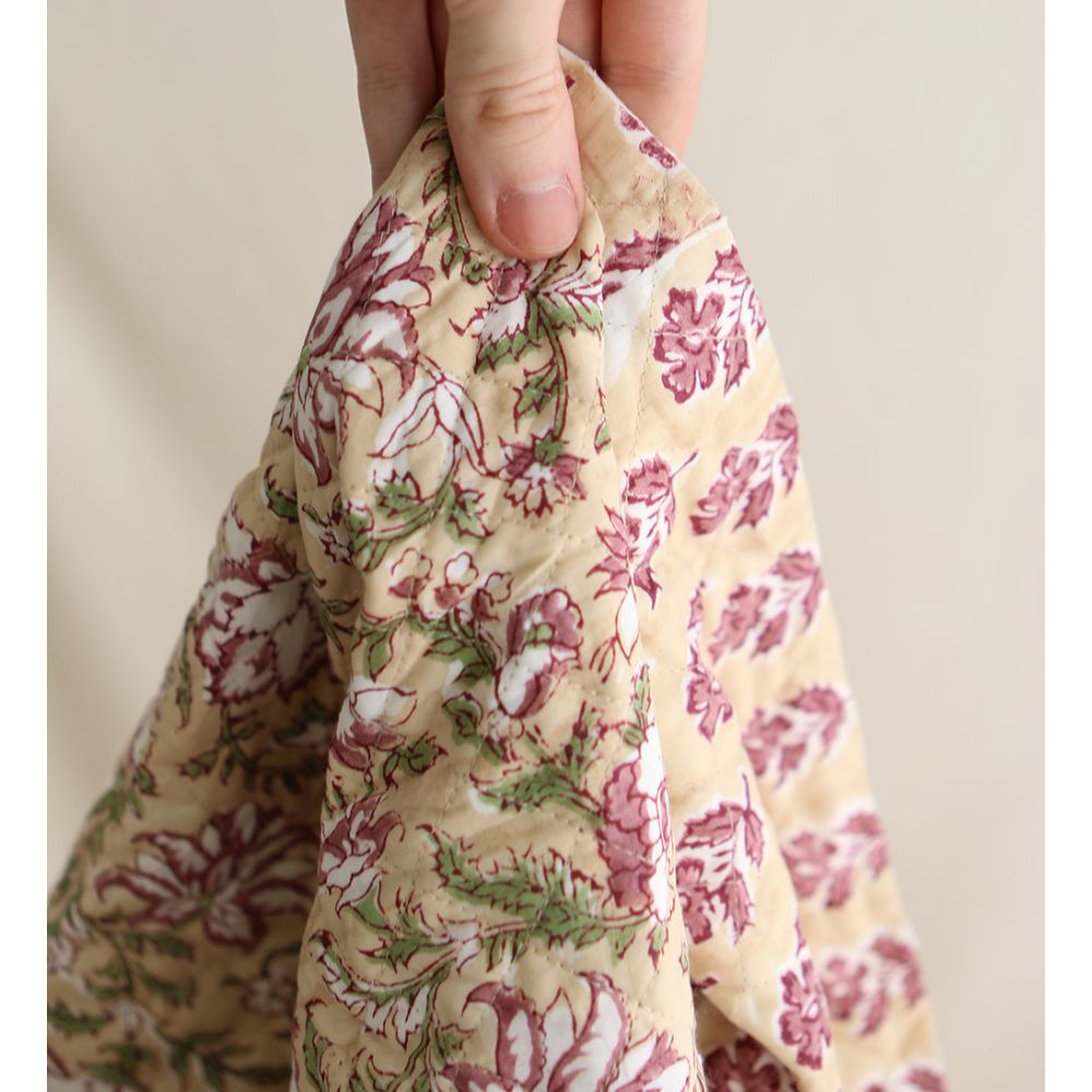 Diya - Tissu indien matelassé double face coton hand block teal largeur 100cm