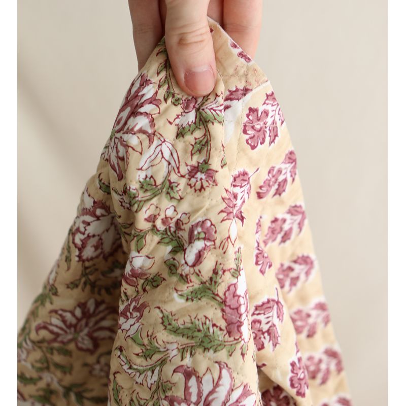 Diya - Tissu indien matelassé double face coton hand block teal largeur 100cm