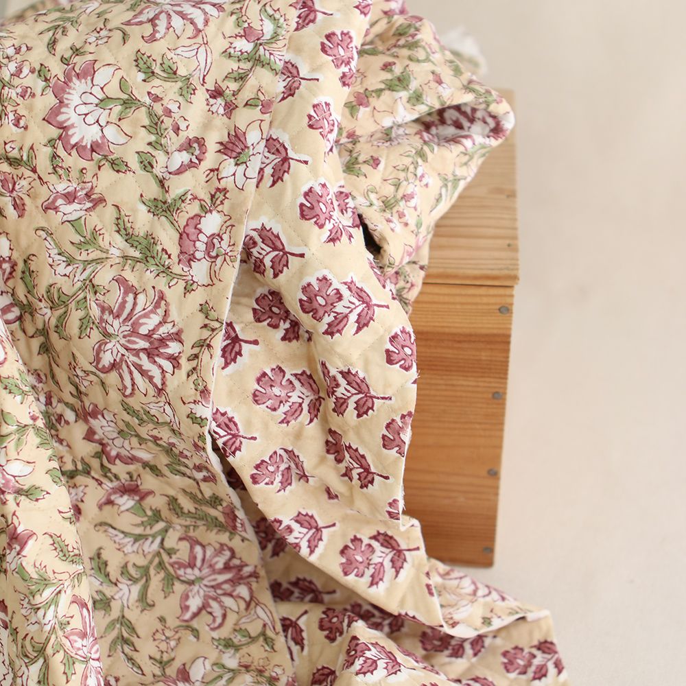 Diya - Tissu indien matelassé double face coton hand block teal largeur 100cm