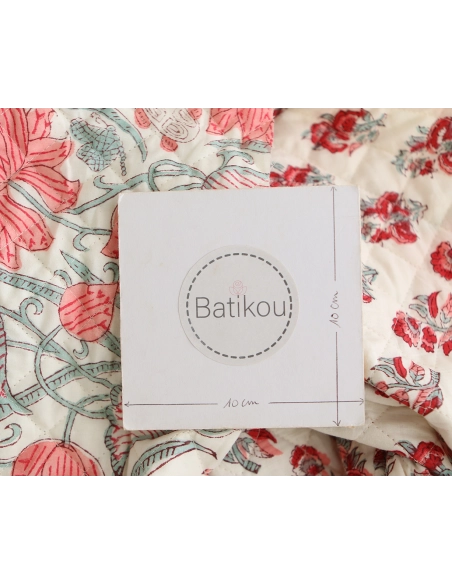 Yamini - Tissu indien matelassé double face coton hand block teal largeur 100cm