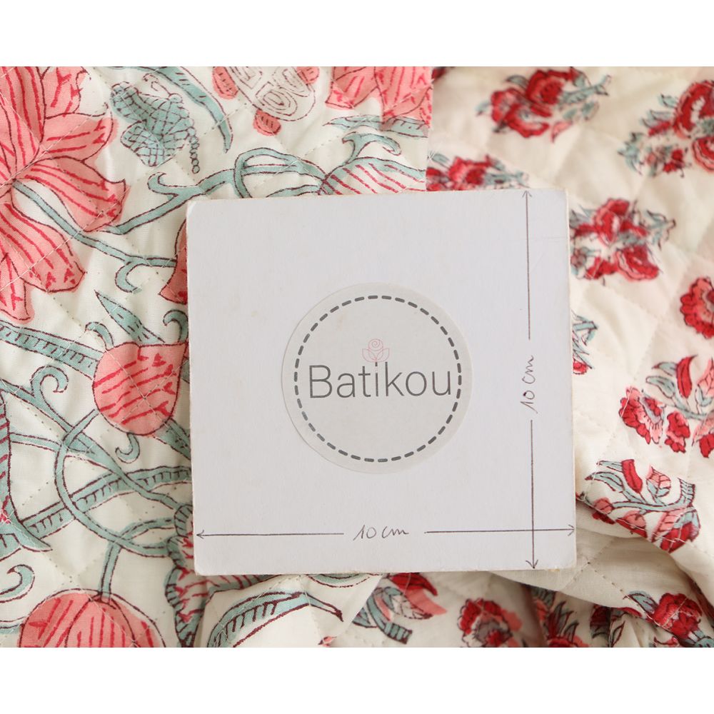 Yamini - Tissu indien matelassé double face coton hand block teal largeur 100cm