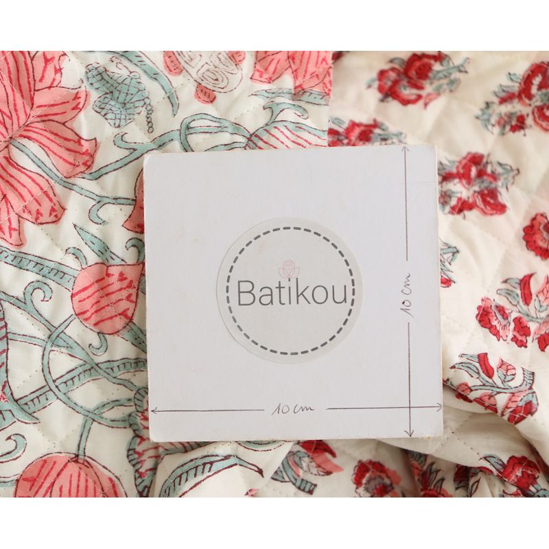 Yamini - Tissu indien matelassé double face coton hand block teal largeur 100cm