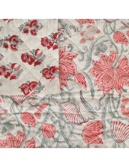 Yamini - Tissu indien matelassé double face coton hand block teal largeur 100cm