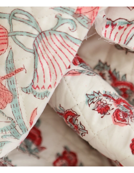 Yamini - Tissu indien matelassé double face coton hand block teal largeur 100cm