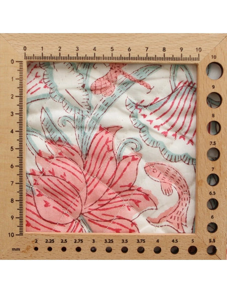 Yamini - Tissu indien matelassé double face coton hand block teal largeur 100cm