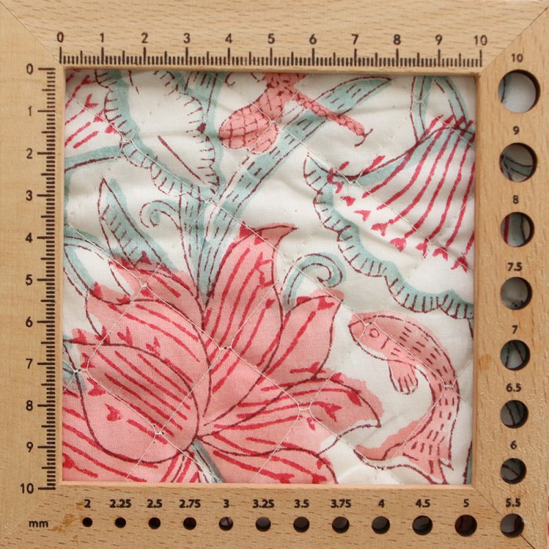 Yamini - Tissu indien matelassé double face coton hand block teal largeur 100cm