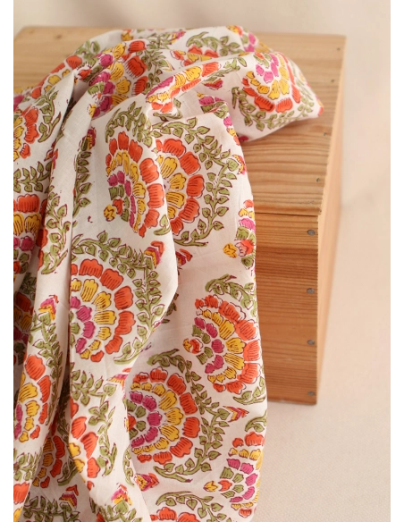 Ravi - Tissu indien coton hand block traditionnel