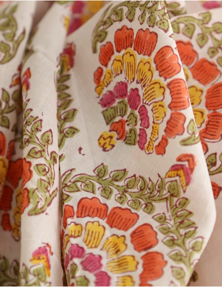 Ravi - Tissu indien coton hand block traditionnel