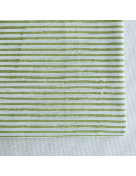 Rayures vert - Tissu indien coton hand block traditionnel