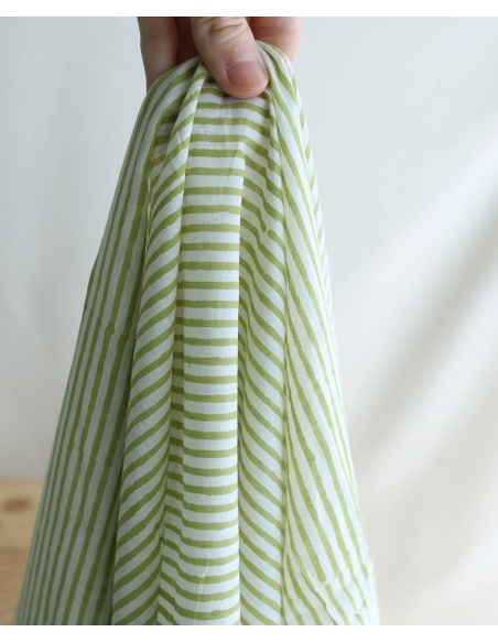 Rayures vert - Tissu indien coton hand block traditionnel