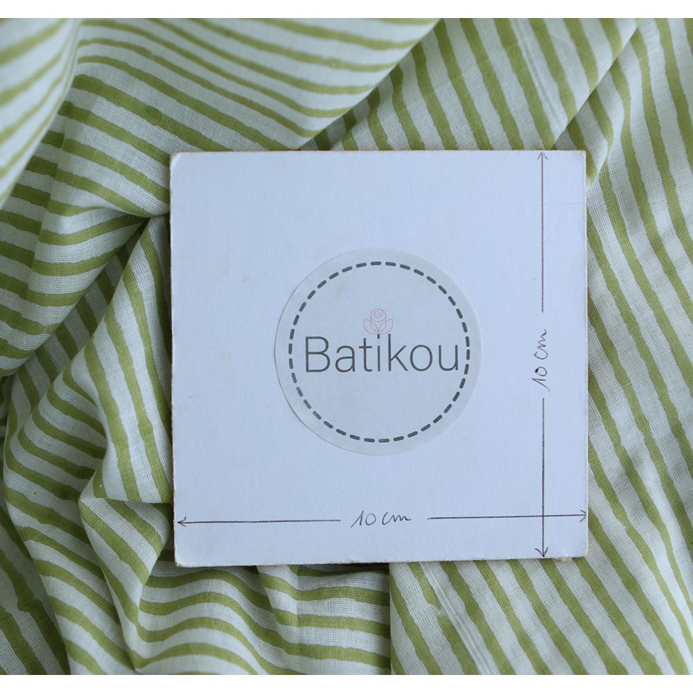 Rayures vert - Tissu indien coton hand block traditionnel