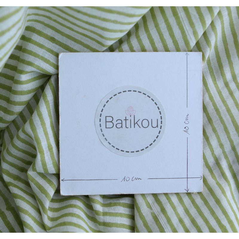 Rayures vert - Tissu indien coton hand block traditionnel