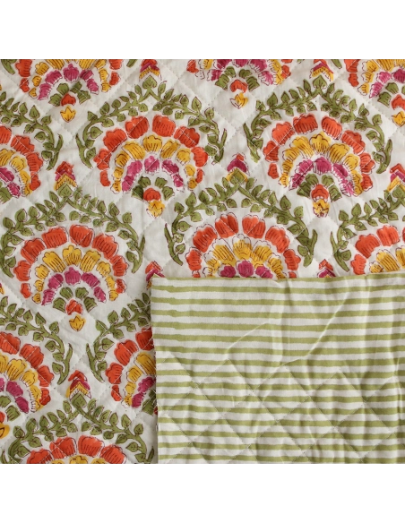 Ravi - Tissu indien matelassé double face coton hand block teal largeur 100cm