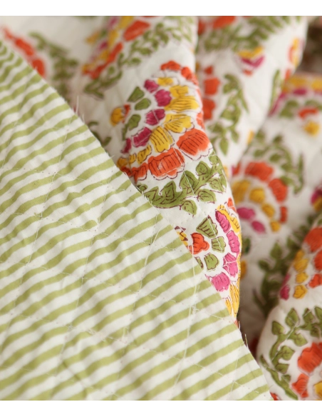 Ravi - Tissu indien matelassé double face coton hand block teal largeur 100cm