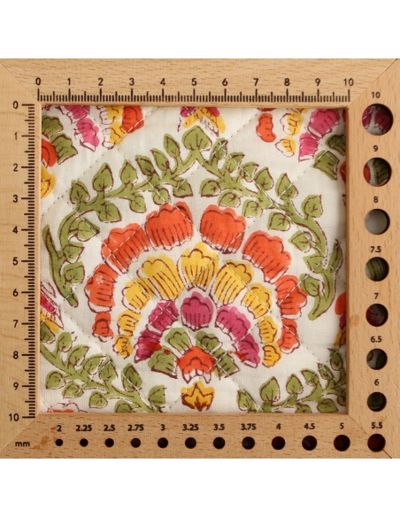 Ravi - Tissu indien matelassé double face coton hand block teal largeur 100cm