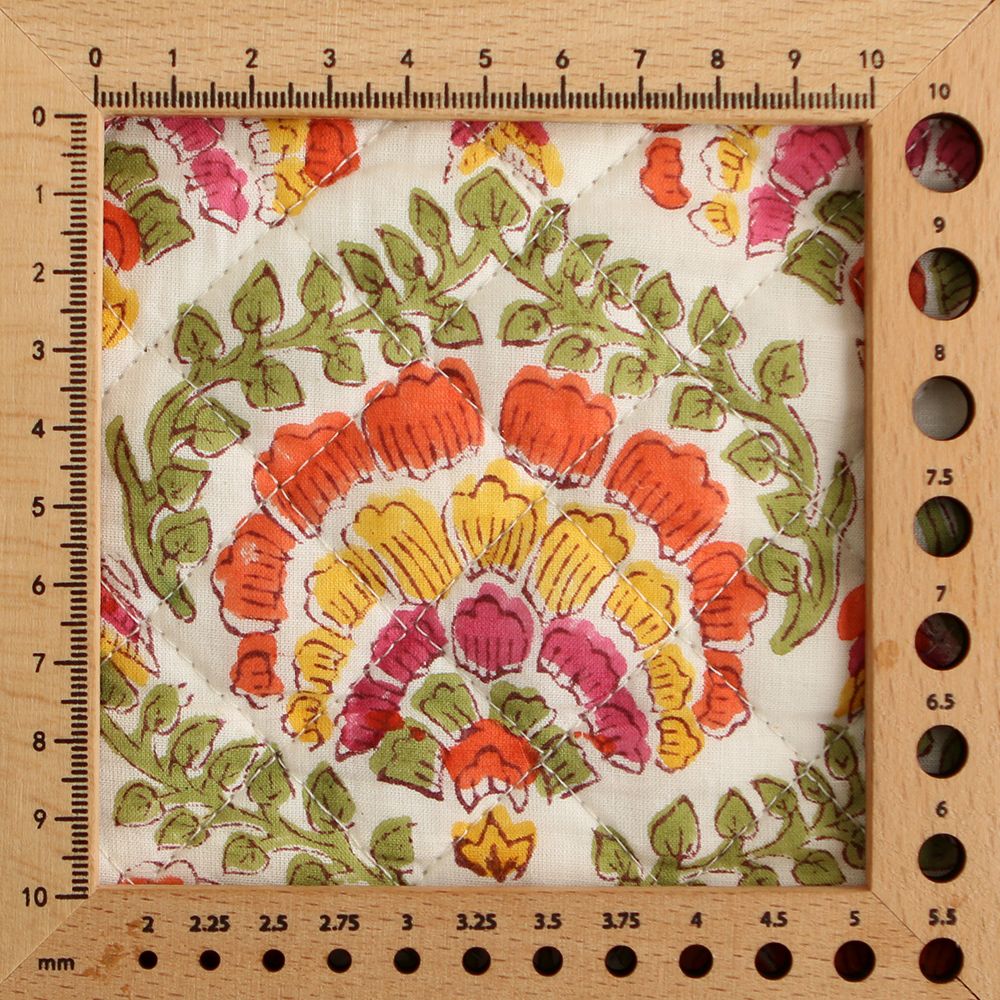 Ravi - Tissu indien matelassé double face coton hand block teal largeur 100cm