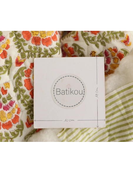 Ravi - Tissu indien matelassé double face coton hand block teal largeur 100cm