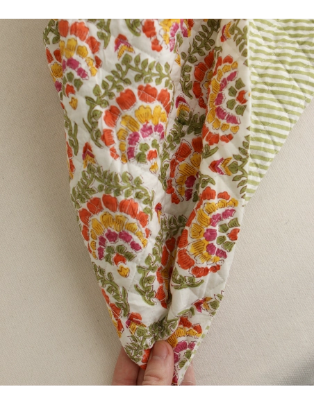 Ravi - Tissu indien matelassé double face coton hand block teal largeur 100cm