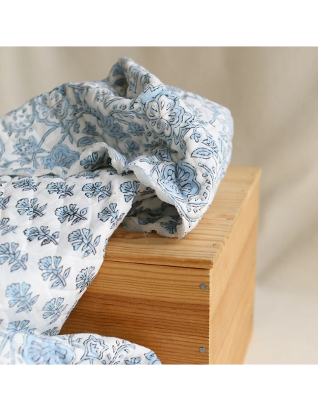 Amayra - Tissu indien matelassé double face coton hand block teal largeur 100cm