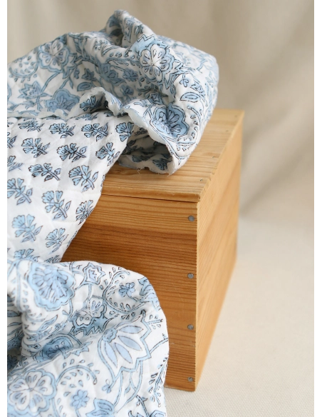 Amayra - Tissu indien matelassé double face coton hand block teal largeur 100cm