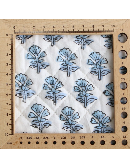 Amayra - Tissu indien matelassé double face coton hand block teal largeur 100cm