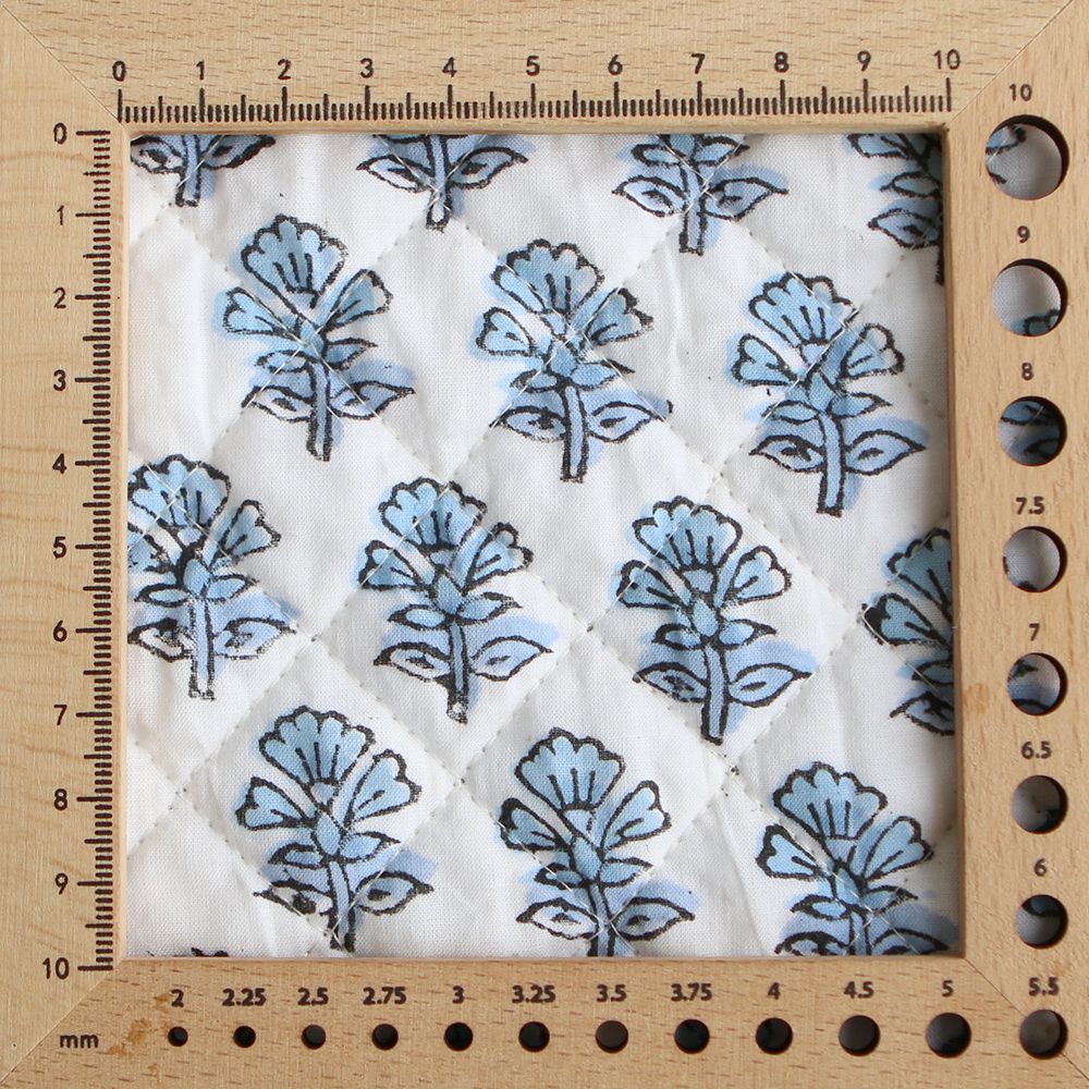 Amayra - Tissu indien matelassé double face coton hand block teal largeur 100cm