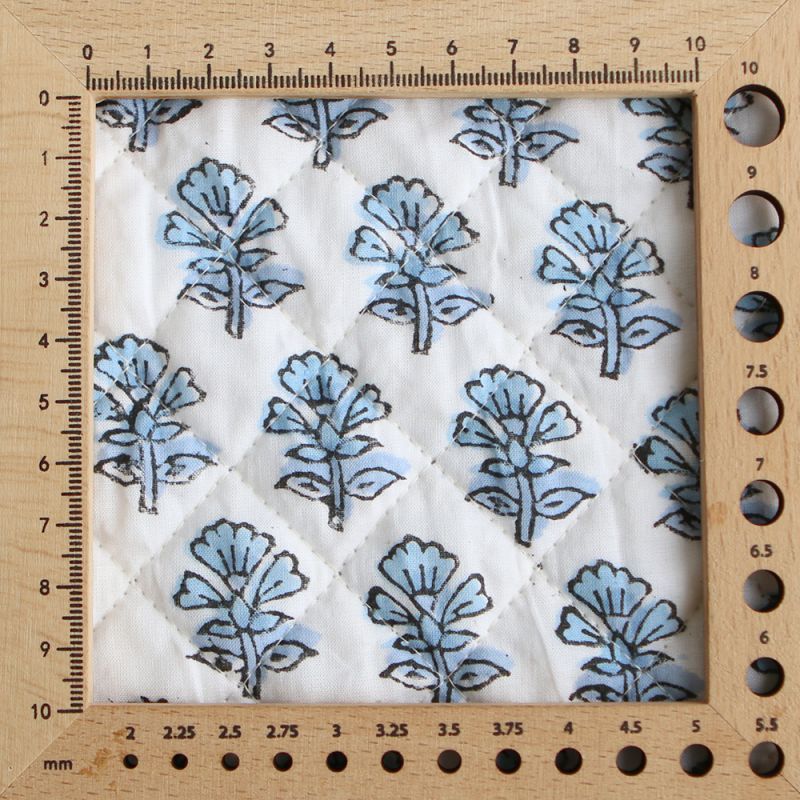 Amayra - Tissu indien matelassé double face coton hand block teal largeur 100cm