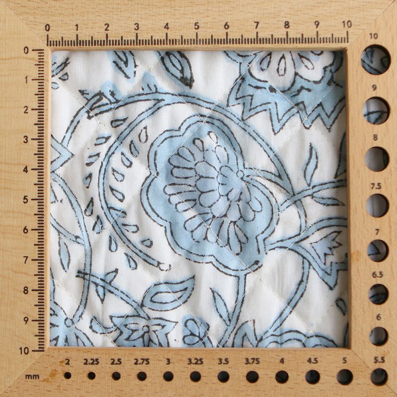 Amayra - Tissu indien matelassé double face coton hand block teal largeur 100cm