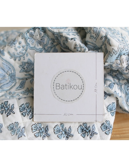 Amayra - Tissu indien matelassé double face coton hand block teal largeur 100cm