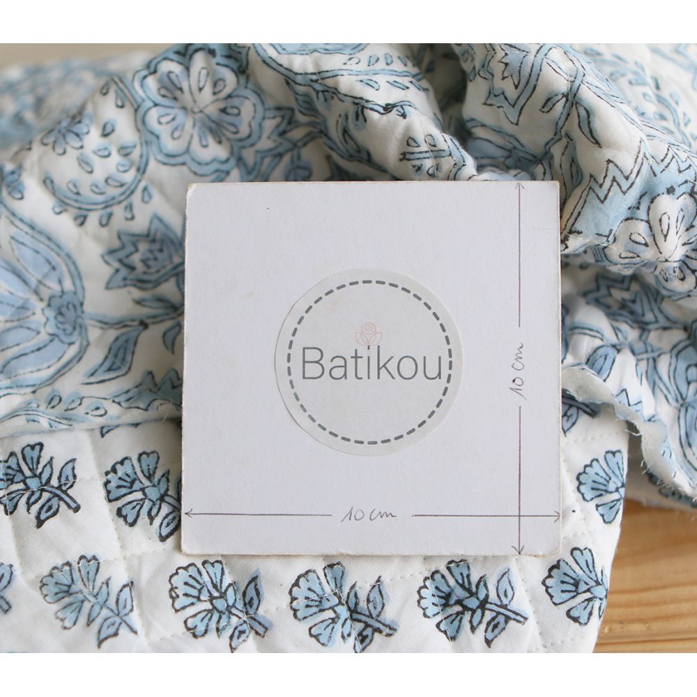 Amayra - Tissu indien matelassé double face coton hand block teal largeur 100cm