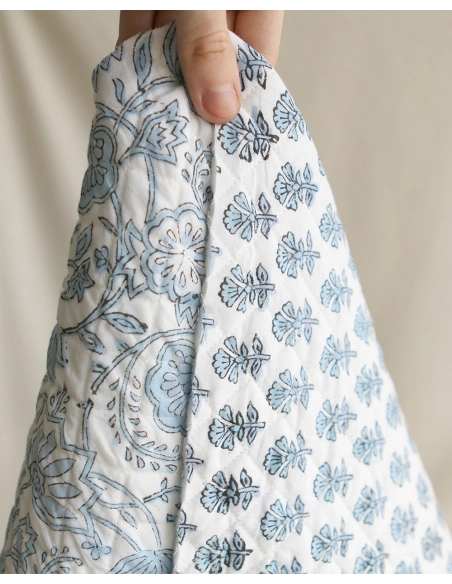 Amayra - Tissu indien matelassé double face coton hand block teal largeur 100cm