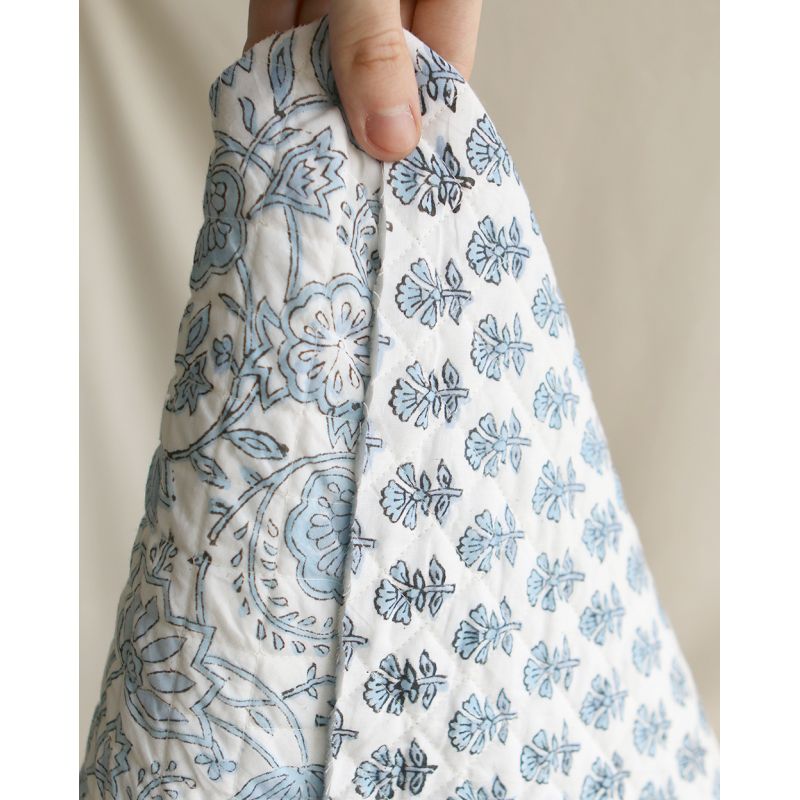 Amayra - Tissu indien matelassé double face coton hand block teal largeur 100cm